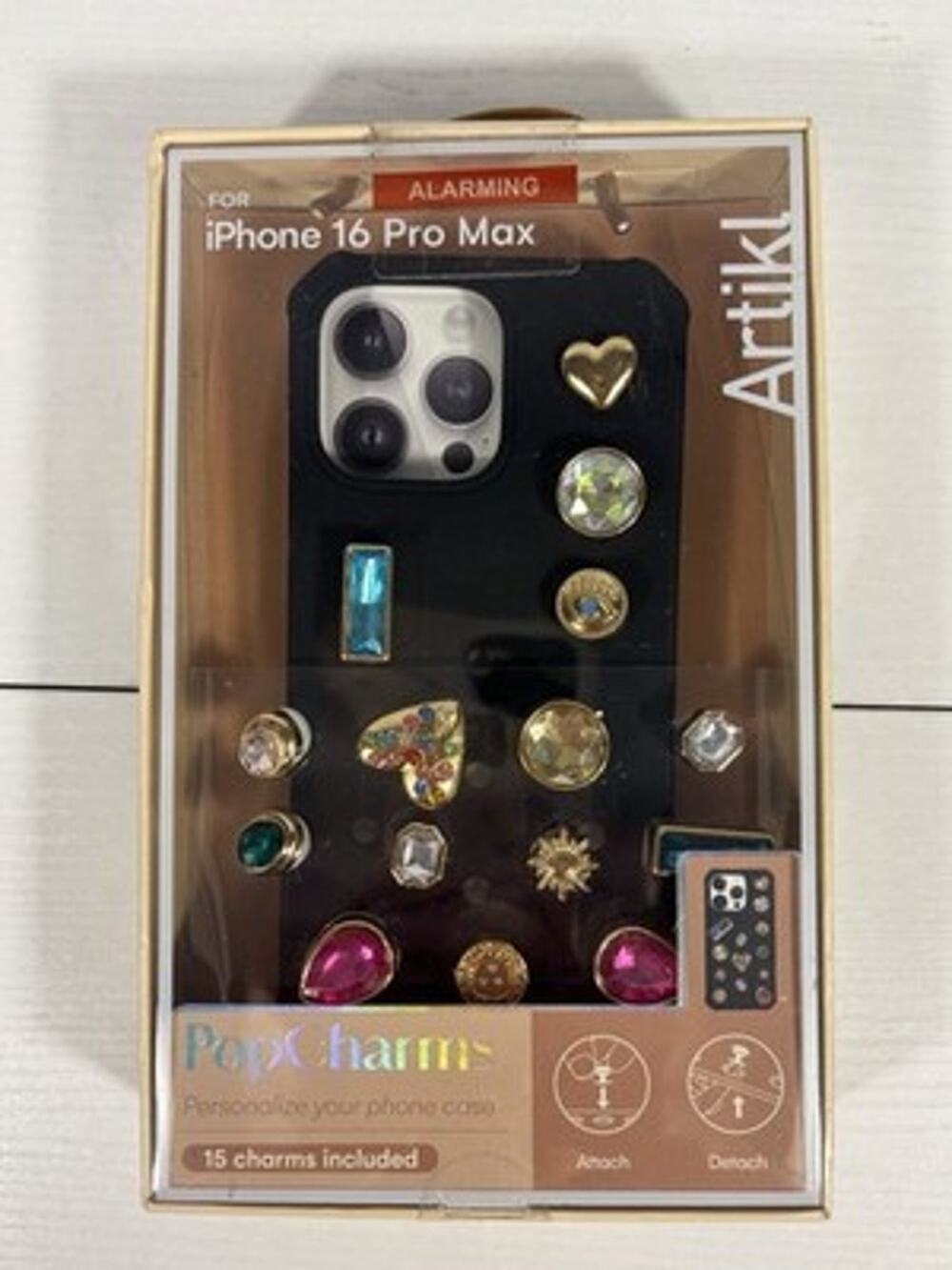 NEW! Artikl PopCharms iPhone 16 Pro Max Case 15 Gem Charms Black